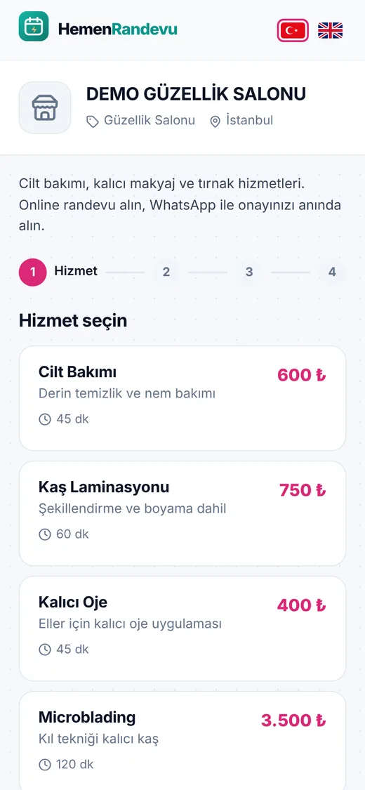 Rezervasyon sayfası, telefon